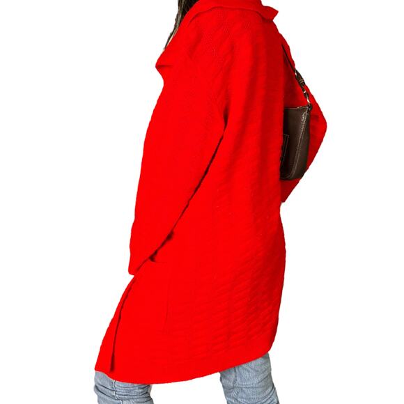 Vintage 70s Red Open Front Longline Cardigan Sweater Pockets Milrank - Picture 3 of 9